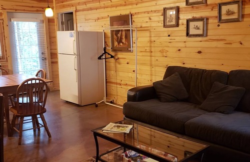 Sulphur House | Henson 2: Rustic 2 Bedroom Cabin surrounded by trees.