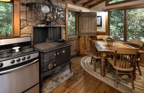Robbinsville Cabin | Historic Creekside Cabin with Luxury Amenities, WiFi, Fireplace, Private Trails