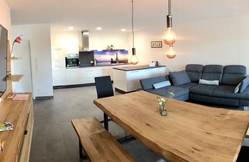 Meßkirch Apartment | Holiday Apartment "Bodensee" with Terrace, Shared Garden & Swimming Pond