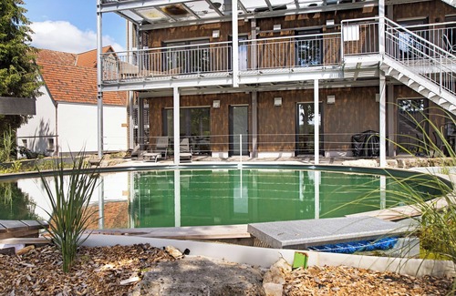 Meßkirch Apartment | Holiday Apartment "Bodensee" with Terrace, Shared Garden & Swimming Pond