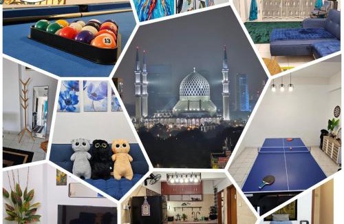 Shah Alam Apartment | Homestay MAHLIGAI VIEW near Masjid Shah Alam, UITM Shah Alam, I-City, stadium shah alam, SACC, PKNS, IDCC, MSU, 17 min kuala lumpur & klang, max 10 people, free food, snooker, pingpong, indoor games, swimming pool, fast wifi