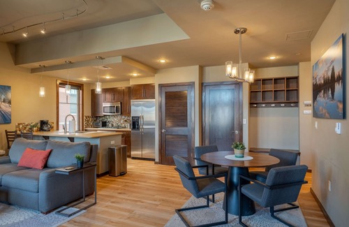 Downtown Steamboat Springs Condo | Howelsen Place A302 | Air Conditioning | Private Parking Garage | Fire Pit with Views