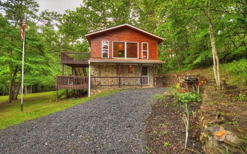 Morganton Villa | Knotty Creek Retreat Creek access firepit hot tub wood-burning fireplace