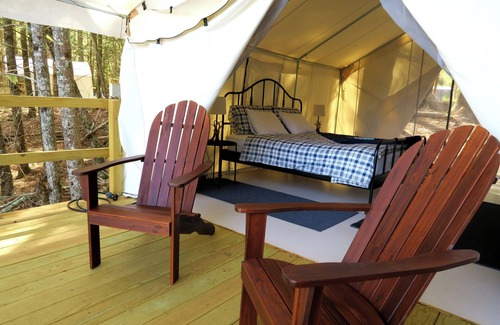 Mariaville Cabin | Lakefront Glamping Tent w/ensuite bath, King Bed, Fabulous View, near Acadia