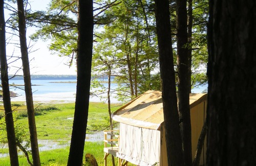 Mariaville Cabin | Lakefront Glamping Tent w/ensuite bathroom, King Bed, Fabulous View, near Acadia