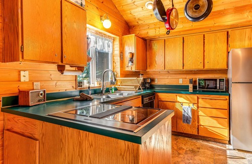 Port Angeles Cabin | Lakefront home with stunning views, private hot tub, dock & 2-story deck