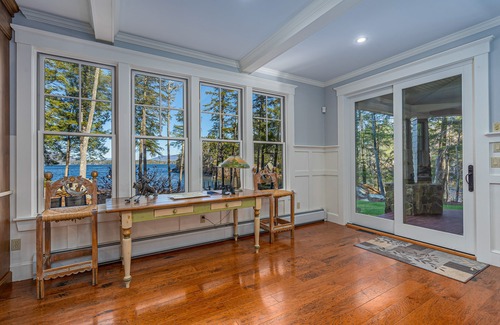 Meredith House | Lakefront home with a washer/dryer, deck, dock, & grill