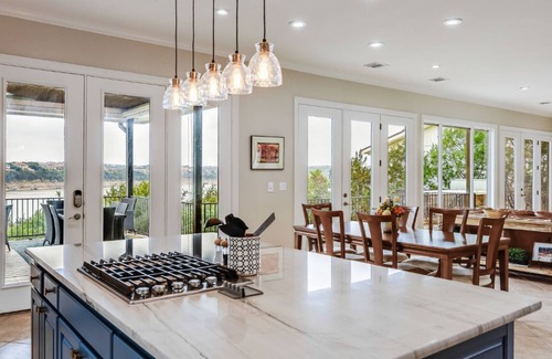 Point Venture House | Lakefront w gourmet kitchen, open living, multiple decks/patios, hot tub, dock
