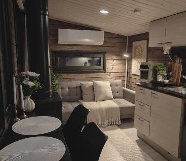 Kolari Ski Chalet | Lapland Riverside Cabin 5 MUSTIKKA, Ylläs, Tiny Home with Sauna, Fireplace, Terrace, BBQ, Wifi, Ski, Fishing, Pets OK
