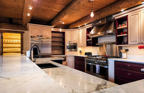 Three Peaks House | Large mountain cabin with hot tub, game room, deck, fireplace, & gorgeous view