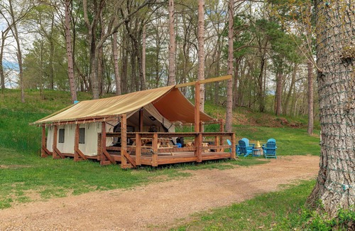 St Croix Falls RV Rental | Large tent on massive Big Rock Creek Estate!