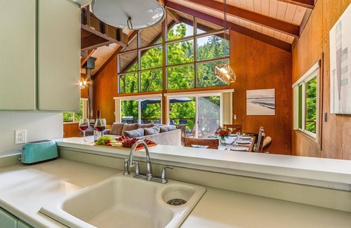 Guerneville Cabin | LazyRiverLodge~Classic Cabin on River Family FUN Dock&Decks!GmRm/WiFi/HotTub