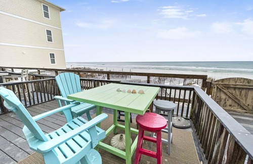 SeaNest Village Condo | "Leeward II-3" | Beachfront Condo | Large first level deck with steps down to sand