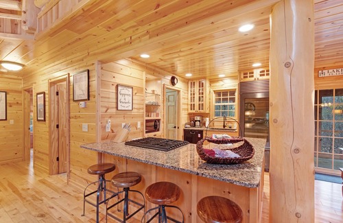 Saugatuck Cabin | Log Cabin-Style Home with Private Hot Tub and Close Proximity to the Lake