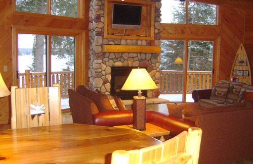Land O Lakes Ski Chalet | Log chalet executive lodge - wrap around deck lakeside & gazebo on 26 acres