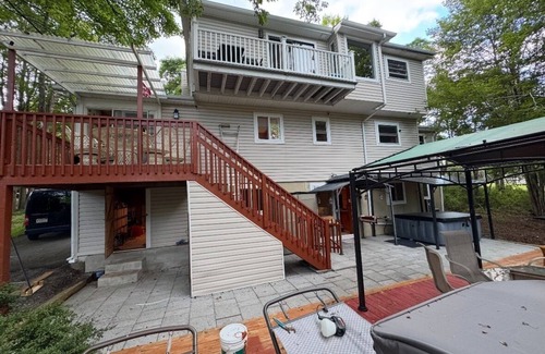 Long Pond House | Luxe Pocono Oasis! Hot Tub, Firepit, Sauna, Lake, Ski, BBQ, Game Room, Fireplace
