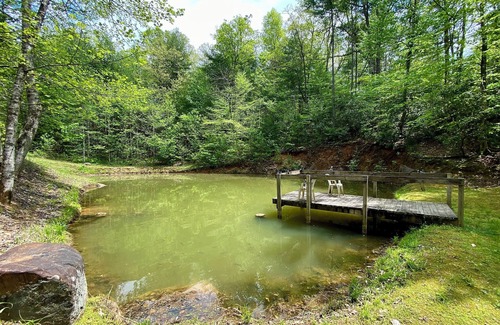 Ellijay Cabin | Luxury A-Frame Cabin, Sleeps 12, Cedar Hot Tub, Game Room, Fishing Pond, Views