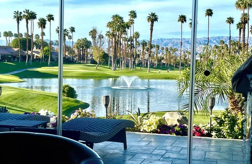 Palm Desert Condo | Luxury Lakefront Condo with Spectacular Golf Course Views! Electric Car Charger