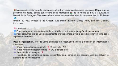 Gouezec House | Maison de la Roche du Feu jusqu'à 12 personnes
