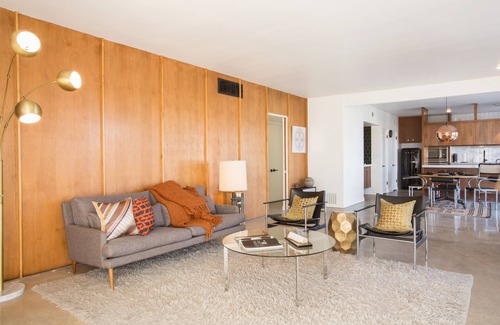 Palm Desert Condo | Mid-Mod Retro Getaway 2b/2b Condo with Pool + walking distance to El Paseo!