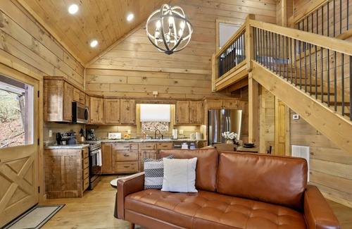 Blue Ridge Cabin | Modern Treetop Cabin on Stocked Trout Stream + Hot Tub + Fire Pit