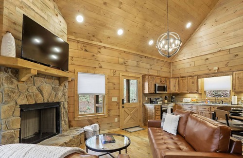 Blue Ridge Cabin | Modern Treetop Cabin on Stocked Trout Stream + Hot Tub + Fire Pit