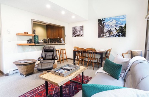 Glacier Condo | Mountain Modern Snowater condo! Fireplace, Pool, Spa, Sauna, indoor sports courts!