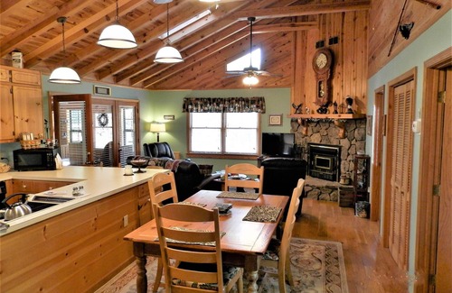 Ellijay Cabin | Mountain Resort Cabin, Private, screened porch overlooking wide peaceful creek.