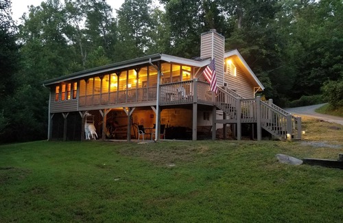 Ellijay Cabin | Mountain Resort Cabin, Private, screened porch overlooking wide peaceful creek.