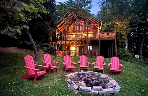 Sevierville Cabin | Mountain/Town Views, Private, Firepit, 1 mile to Pkwy, Above Dollywood, Hot Tub
