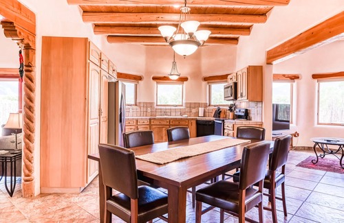 Arroyo Seco House | Mountain-view home with private hot tub, enclosed yard, washer/dryer, patio