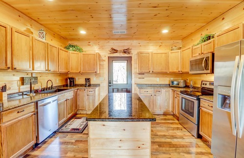 Bryson City Cabin | Mountain-view lodge home with private hot tub & large covered porch