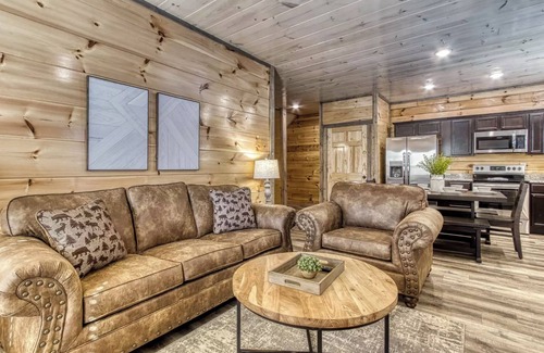 Sevierville Cabin | New cabin with private pool, views, hot tub, arcades, foosball, and charm!