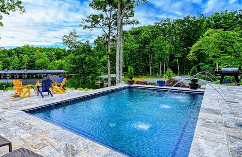 Bumpass House | NEW Lakefront Lake Anna, Pool, Boat Dock, Deck View