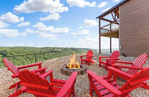 Kimberling City Cabin | New! LAZY RIVER & Pools, Lake View, Game Room, Theater Room, Hot Tub, Fire Pit