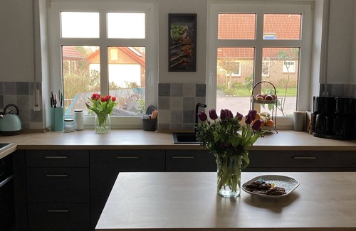 Horumersiel House | North Sea coast, charming Frisian house with fireplace, conservatory, sauna, beach chair