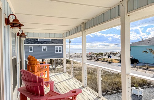 Surf City House | Ocean-view home 1 block from the beach with covered deck, patio, & EV charger