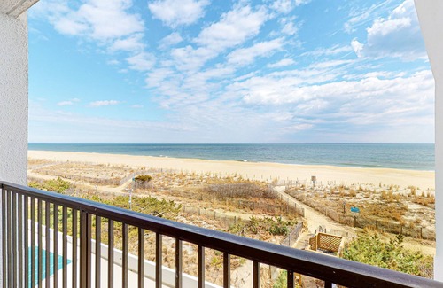 North Ocean City Condo | Oceanfront Condo with Shaded Balcony, WiFi, Laundry, AC & Shared Pool