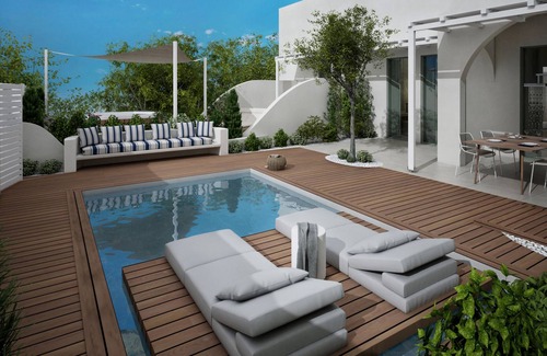 Agios Prokopios Apartment | Open-plan suite with garden view and private plunge pool; breakfast included