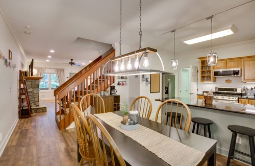Banner Elk House | Patio & Fireplace: Tranquil Grandfather Mtn Cabin