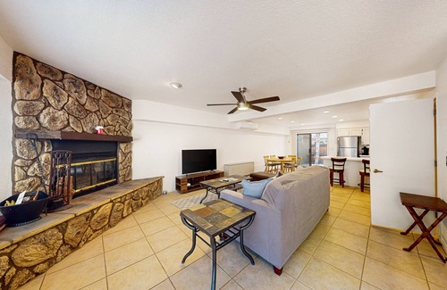Pinetop Condo | Peaceful condo with patio, pool/hot tub, gym, and fireplace