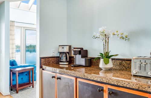 Bonney Lake House | Peaceful lakefront home with firepit, hot tub, pool table, dock, balcony, & deck