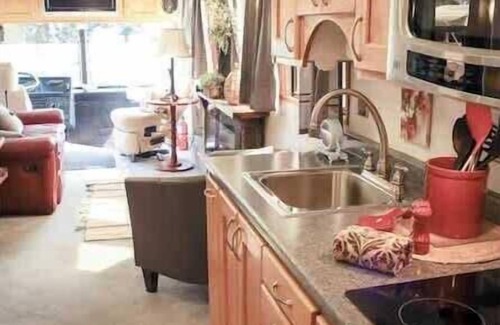 Port Angeles Cabin | Prevost Tour Bus at Whiskey Creek Beach NW
