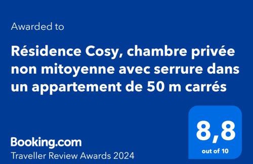 Colombes House | Résidence Cosy, chambre privée non mitoyenne avec serrure dans un appartement de 50 m carrés