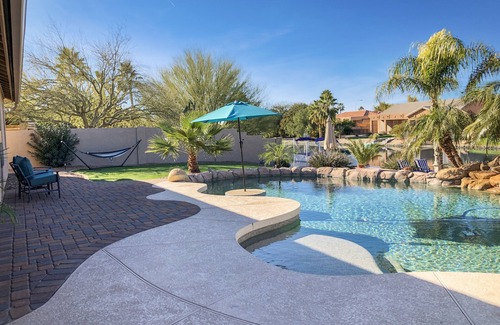 Chandler House | Resort Living! Quiet Lakefront Home. Pool, large shaded patio, fishing, sleeps 9