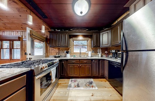 Ellijay House | Riverfront home with amazing view, deck, firepit, & fireplace