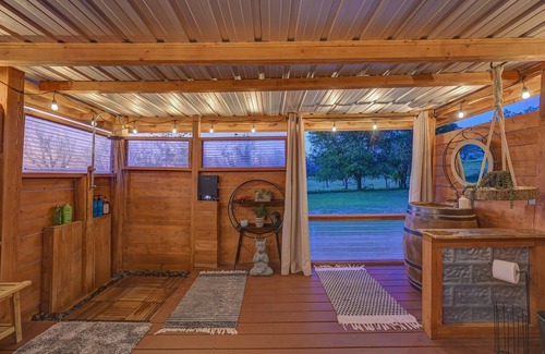 Marble Falls Cabin | Riverfront Yurt, AC, Hot tub, Kayaks, Movie Projector, Fire Pit