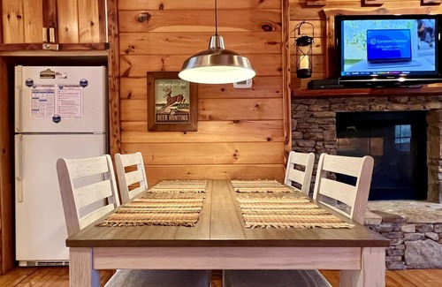 Gatlinburg - Pigeon Forge Cabin | Romantic Cabin - Fishing Pond-King Bed-Double Sided Fireplace-HotTub-Screen Deck
