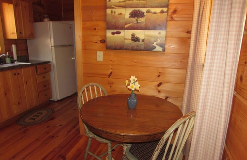 Hot Springs Cabin | Romantic Pet Log Cabin with hot tub, waterfall, wifi, gas grill, firepit creek