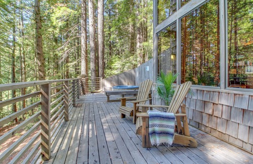 Anchor Bay Cabin | Romantic woodland haven with private hot tub, deck & gorgeous forest/ocean views
